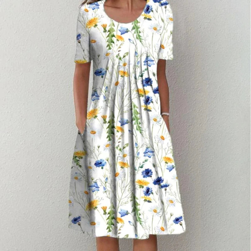 Anna™ | Stilfull og Casual Blomstrete Kjole med Lommer