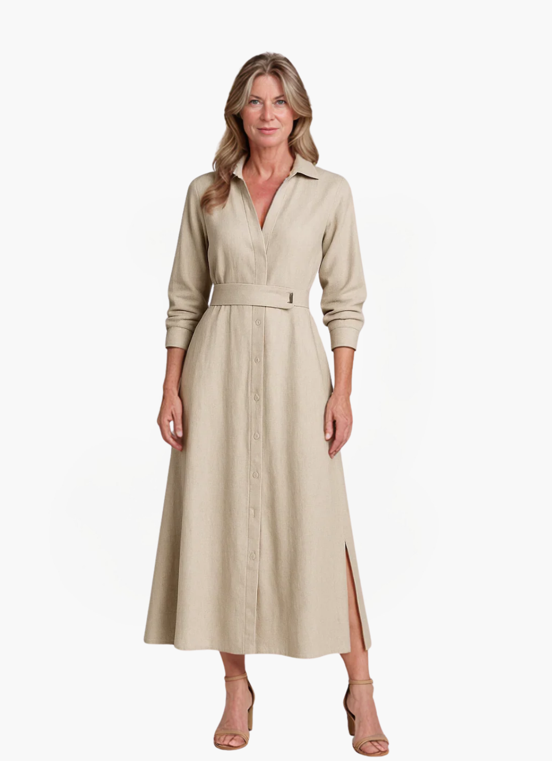 Lea Bergen™ | Maxi Kjole i Lin med Knapper