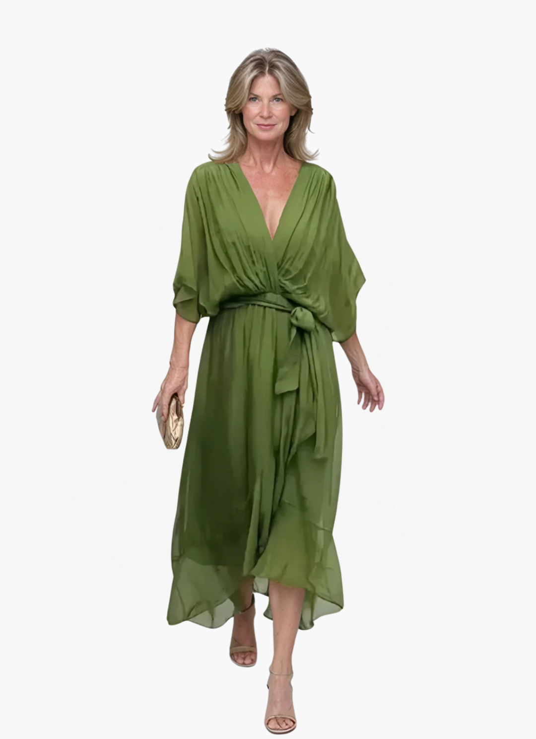 Lea Bergen™ | Midi kjole i chiffon med omslagseffekt