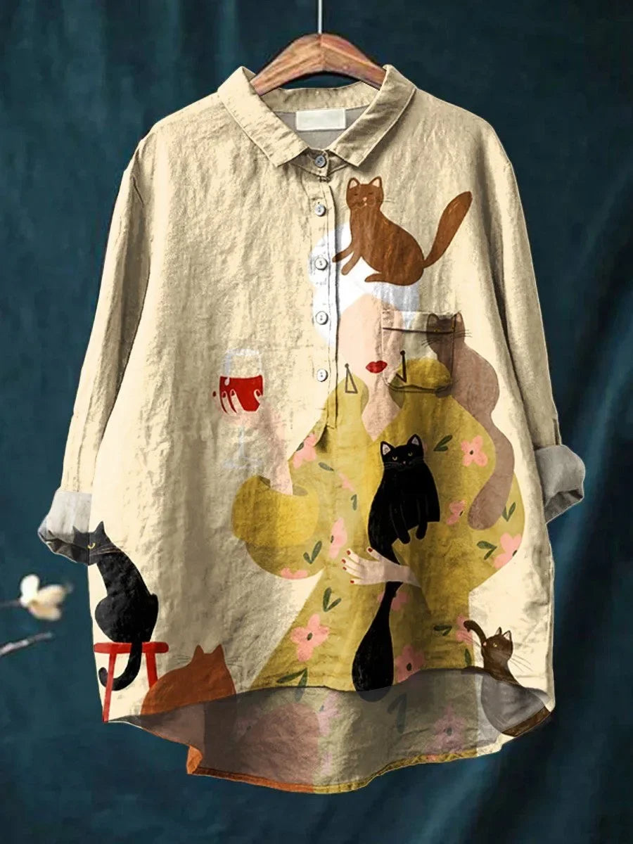 Lea Bergen | Bluse med katt- og blomsterprint
